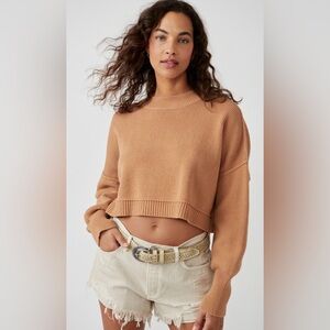 NWT FREE PEOPLE EASY STREET CROP PULLOVER SWEATER BRAN
